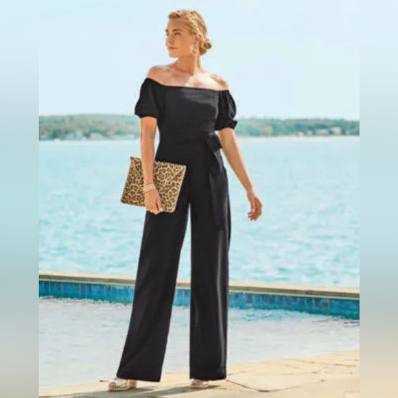 Black Lilly Pulitzer Jada Off The Shoulder Jumpsuit Romper - Picture 3 of 9